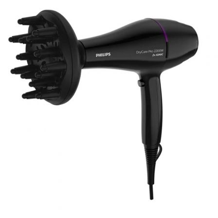 Philips Drycare Advanced Pro - Secador de Pelo Profesional 2200W con Motor AC, Tecnología Iónica, Difusor y Boquilla Concentradora, 6 Velocidades, Aire Frío, Negro